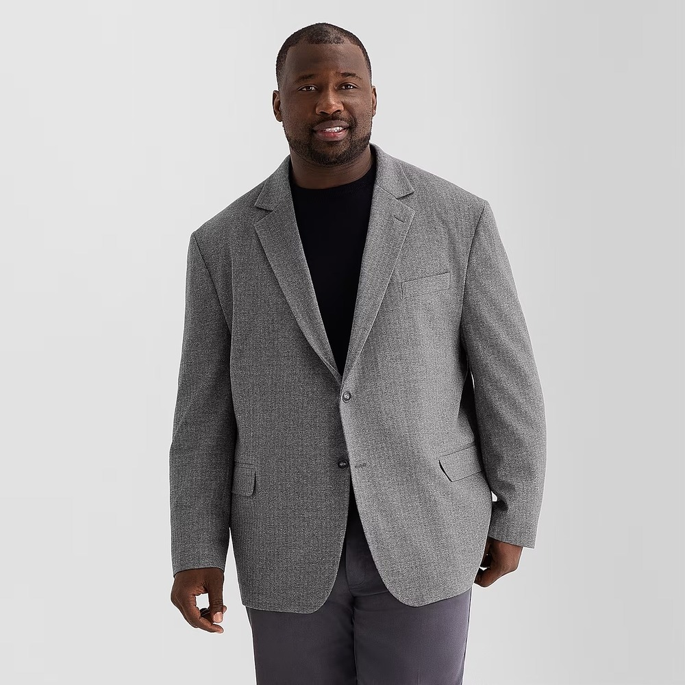 MSRP $188 Stafford Mens 52 Big Long Charcoal Hb Classic Fit Sport Coat